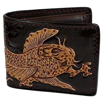 Dark Brown Koi Fish Genuine Cowhide Leather Wallet