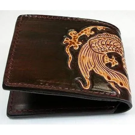 Dark Brown Koi Fish Genuine Cowhide Leather Wallet