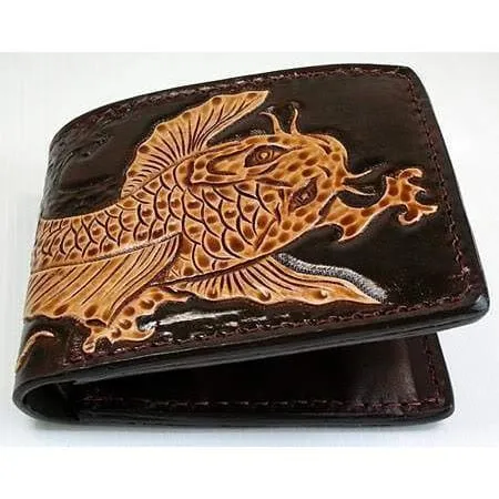 Dark Brown Koi Fish Genuine Cowhide Leather Wallet