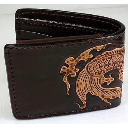 Dark Brown Koi Fish Genuine Cowhide Leather Wallet