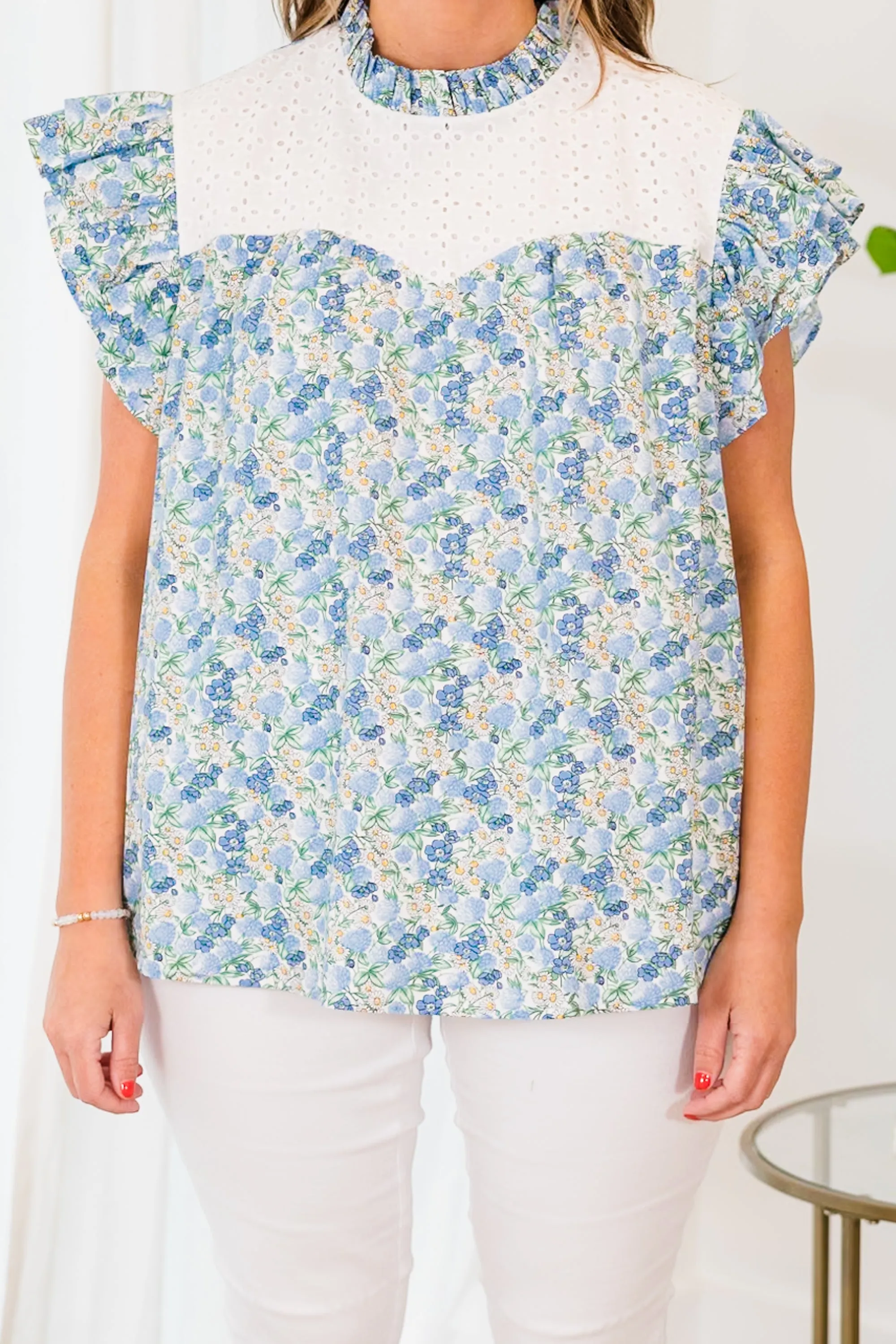 Delicate As A Flower Top, Blue