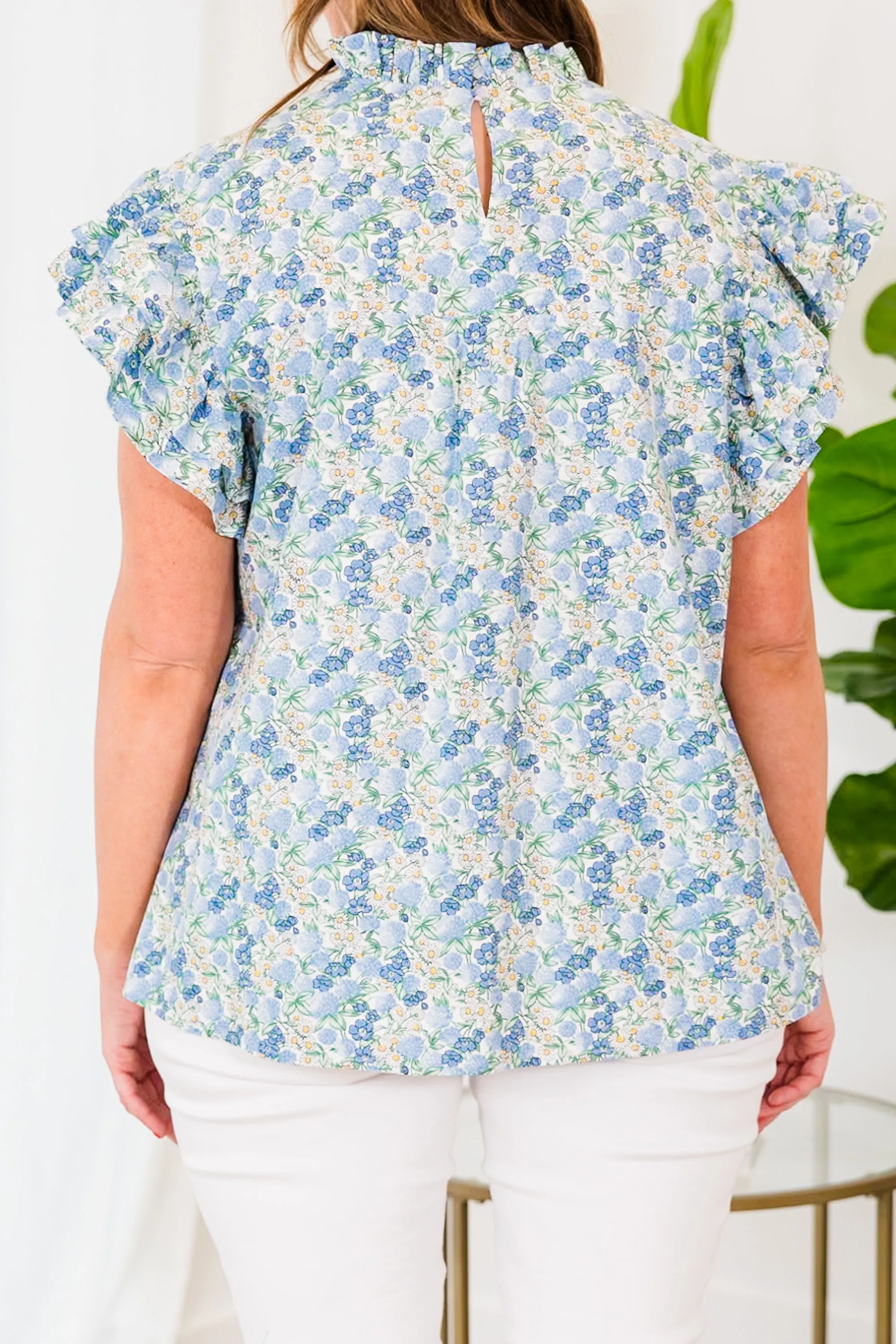 Delicate As A Flower Top, Blue