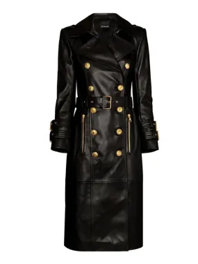 Double Breasted Leather Trench Coat