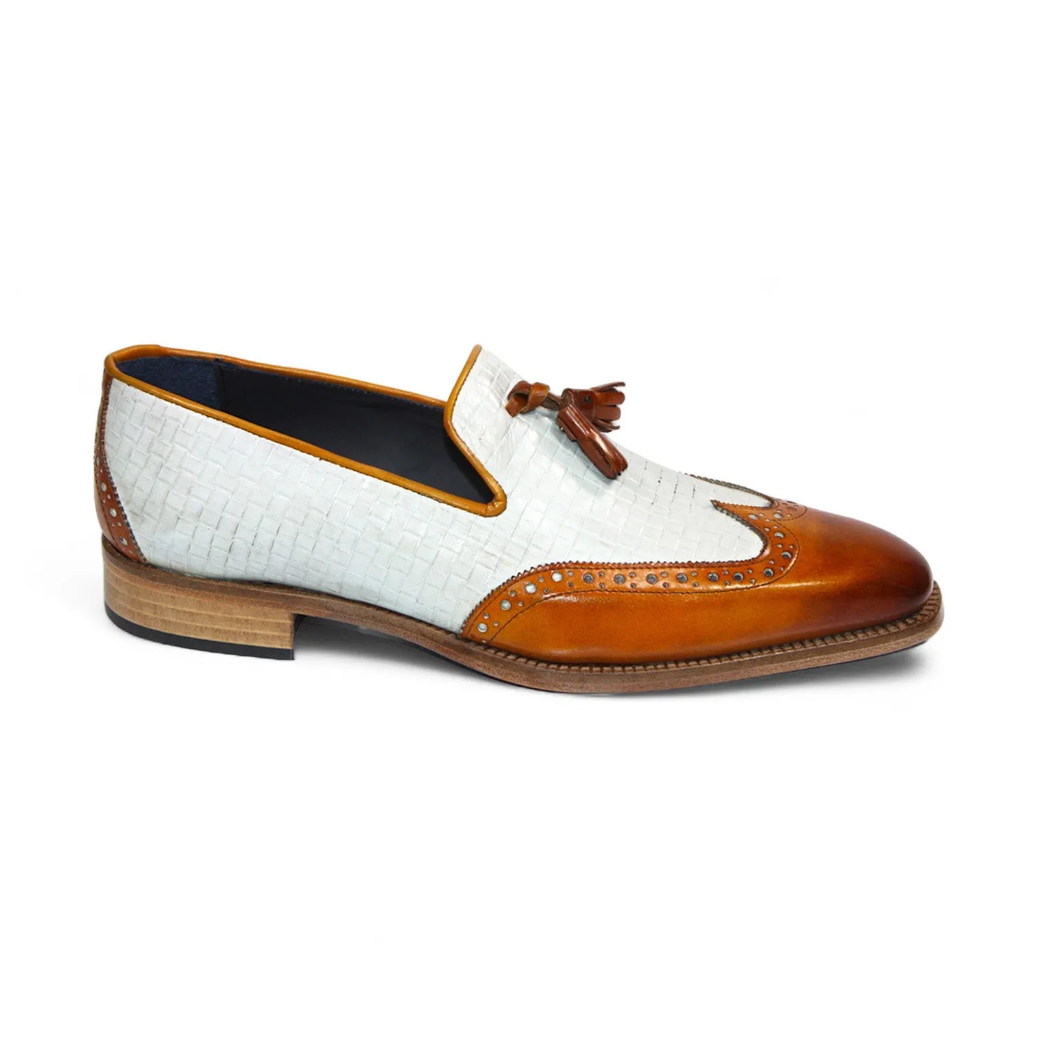 Duca Cosenza Men's Shoes Gold/Off White Calf-Skin Leather Loafer (D1147)