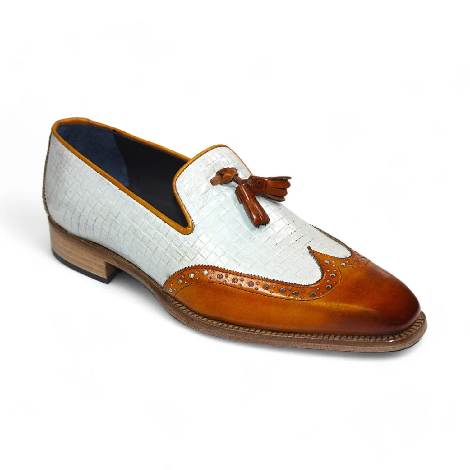 Duca Cosenza Men's Shoes Gold/Off White Calf-Skin Leather Loafer (D1147)