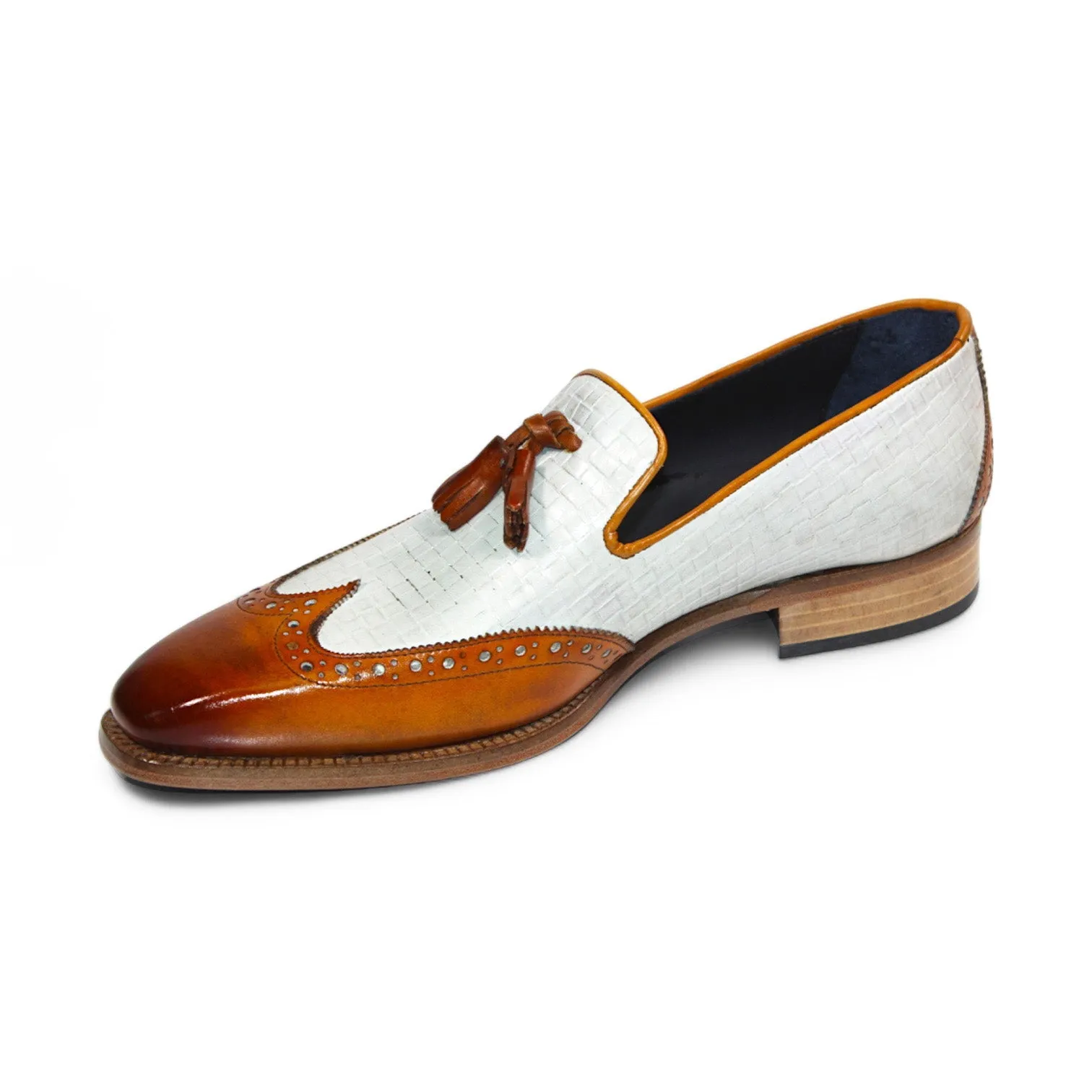 Duca Cosenza Men's Shoes Gold/Off White Calf-Skin Leather Loafer (D1147)