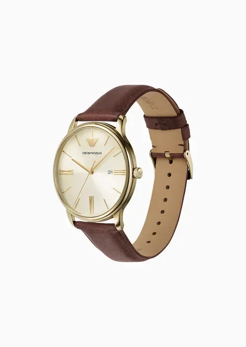 Emporio Armani - Brown Leather Gold Case Watch