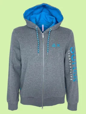 FELPA UOMO CON CAPPUCCIO E ZIP GRIGIO/AZZURRO