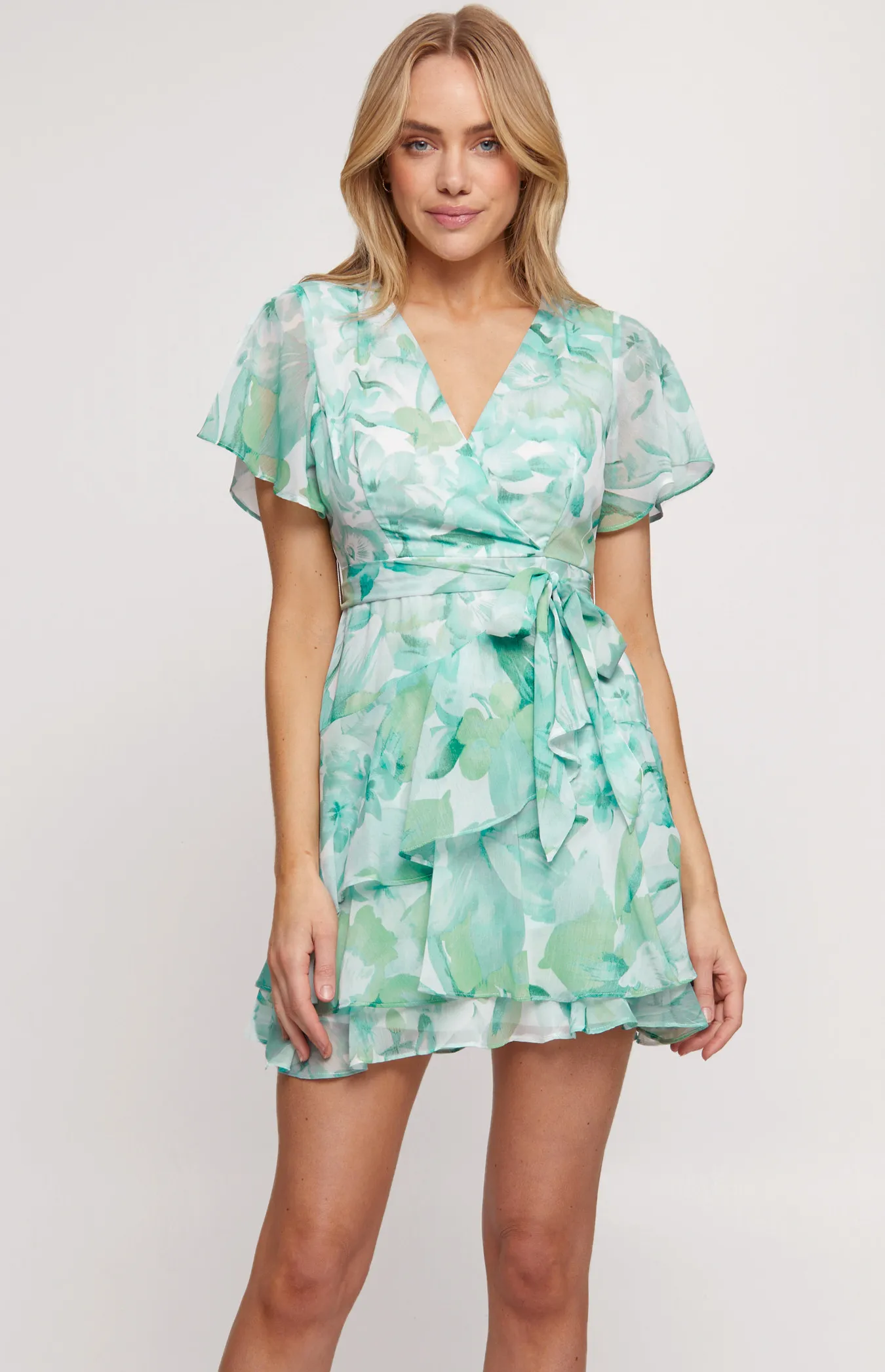 Floral Chiffon Dress with Ruffle Detailed Hem (SDR1312A)