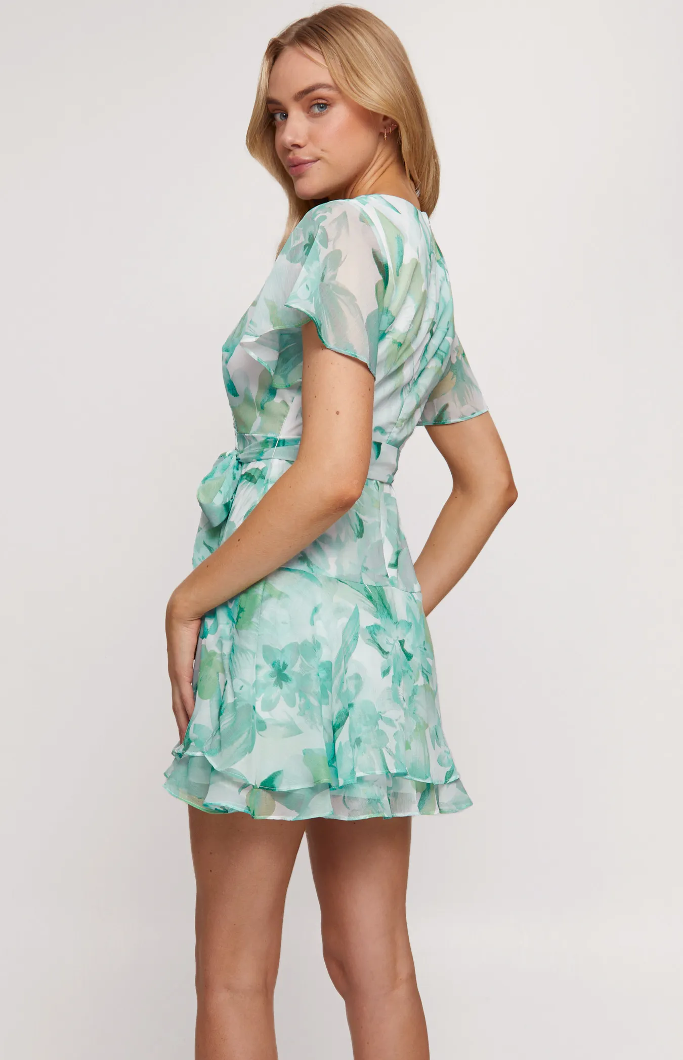 Floral Chiffon Dress with Ruffle Detailed Hem (SDR1312A)