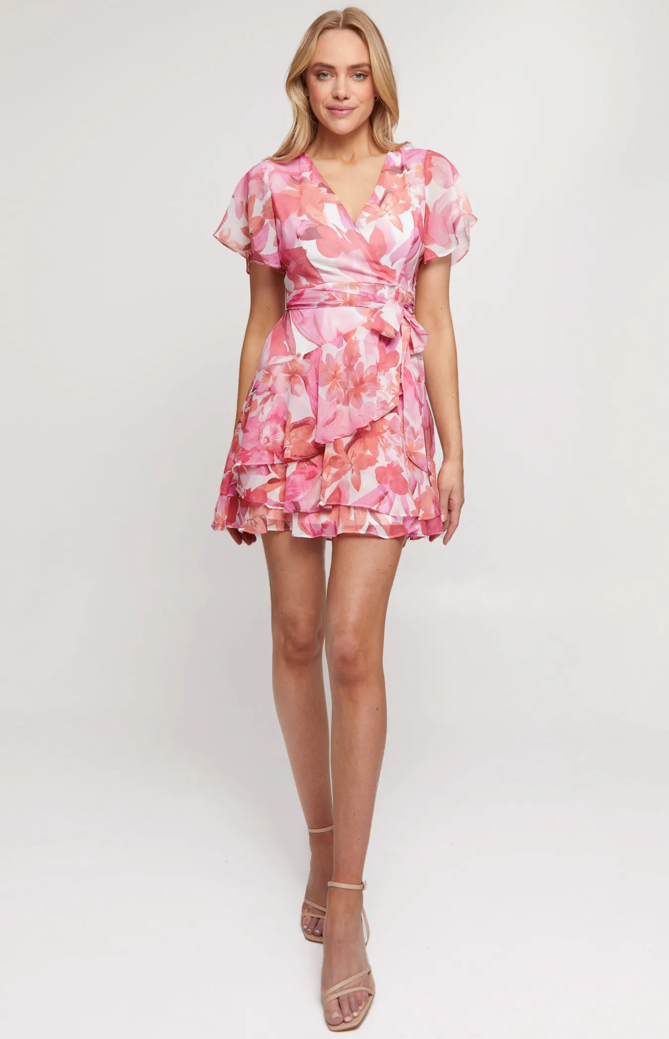 Floral Chiffon Dress with Ruffle Detailed Hem (SDR1312A)