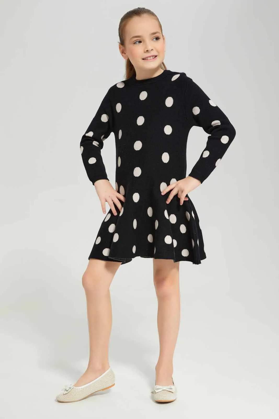 Girls Black Polka Dot Dress