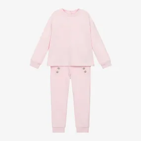 Girls Pink Embroidered Cotton Tracksuit