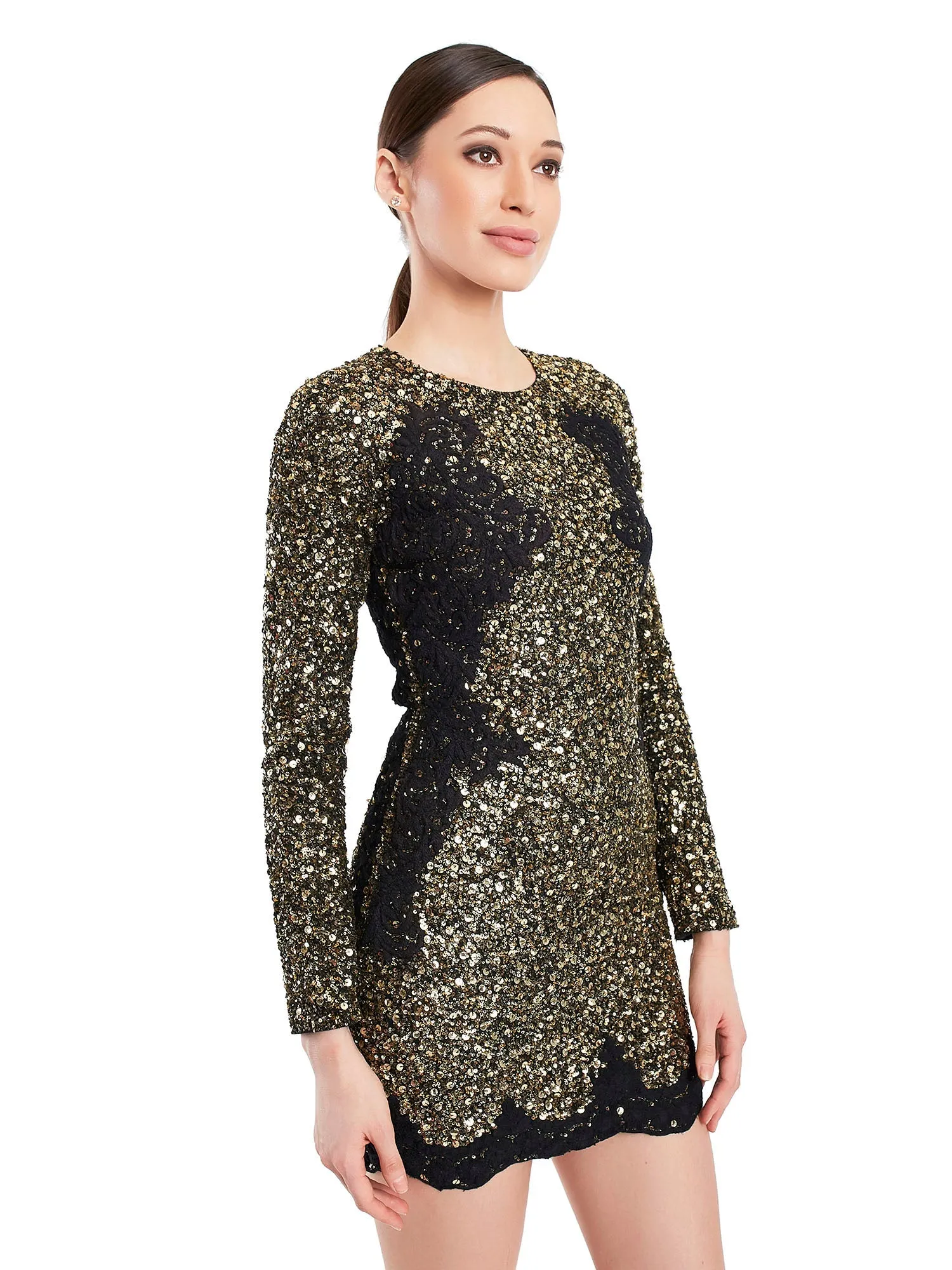 Gold Sequence Dress With Embroidery