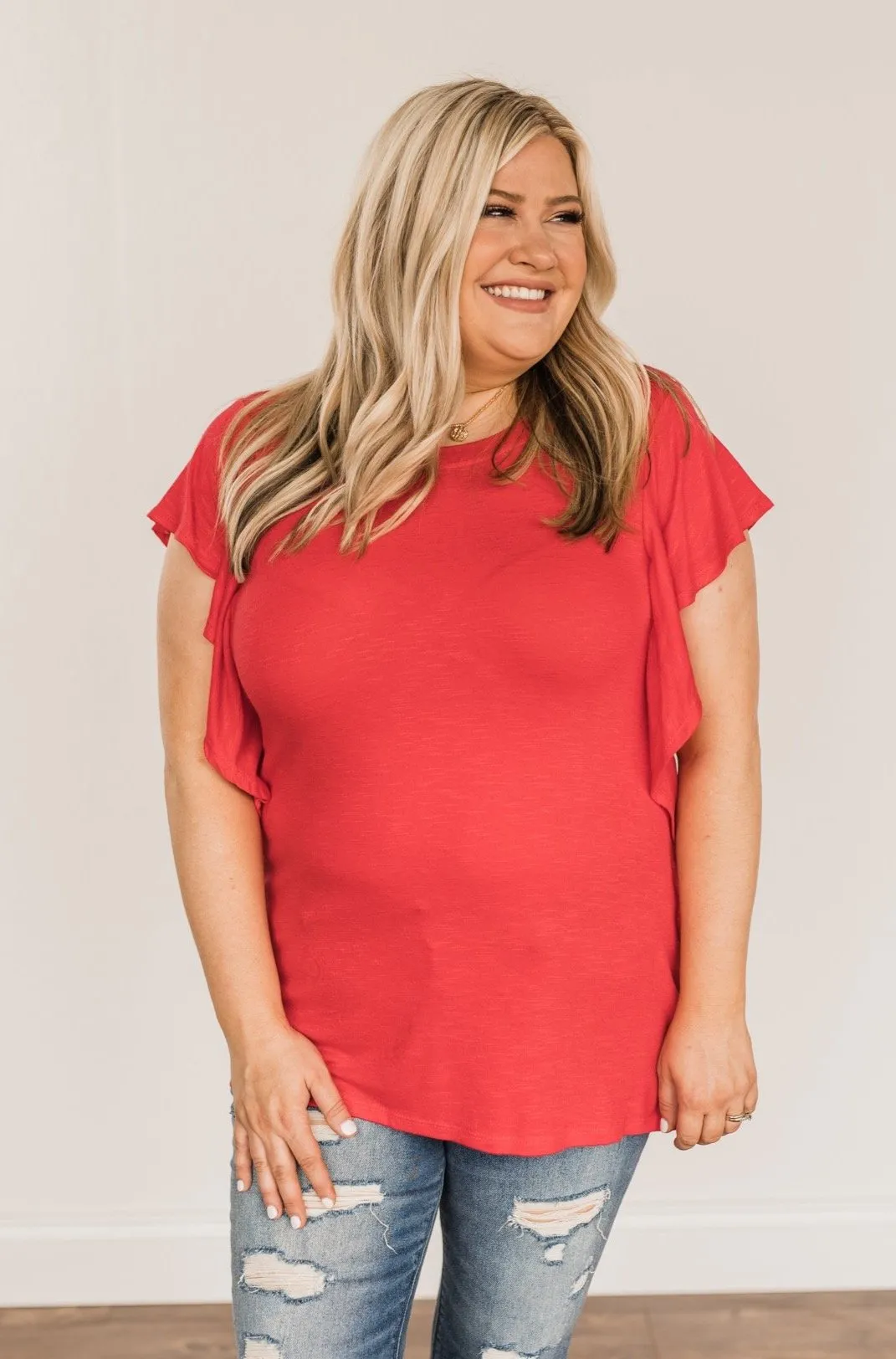 Gorgeous & Graceful Ruffle Top- Dark Coral