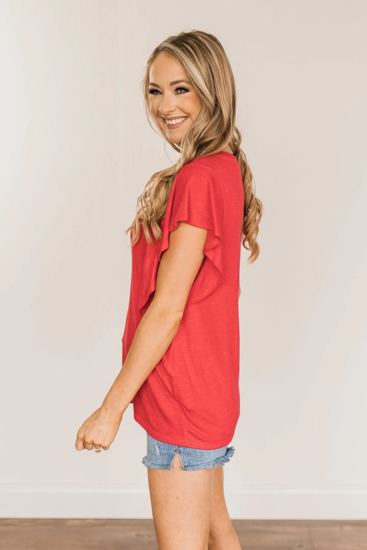 Gorgeous & Graceful Ruffle Top- Dark Coral