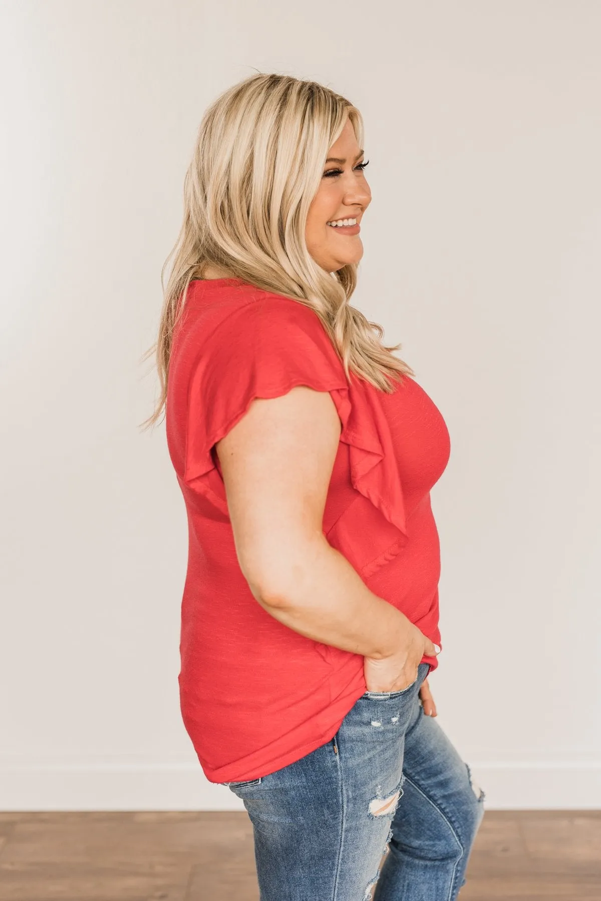 Gorgeous & Graceful Ruffle Top- Dark Coral