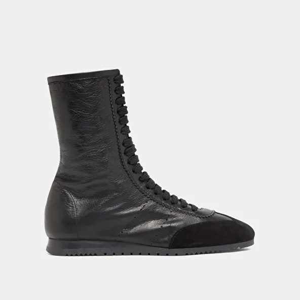 High lace-up sneakers in black suede and black leather