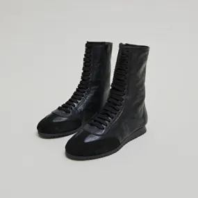 High lace-up sneakers in black suede and black leather