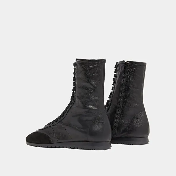 High lace-up sneakers in black suede and black leather