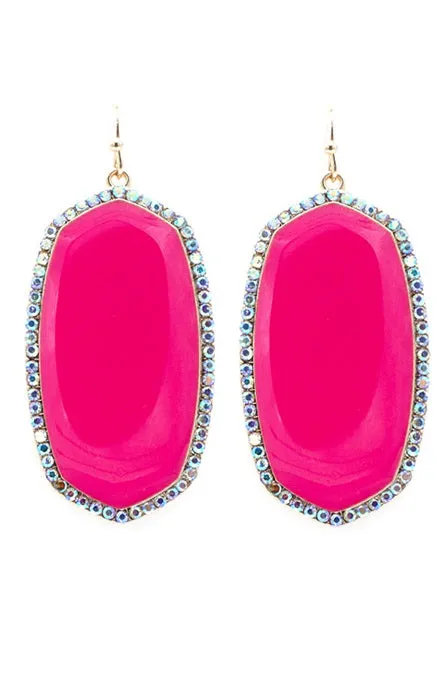 HOT Pink Oval Earrings with bling trim