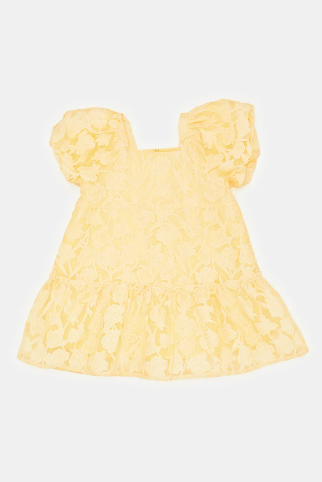 Infant Girls Yellow Puff Sleeves Dress