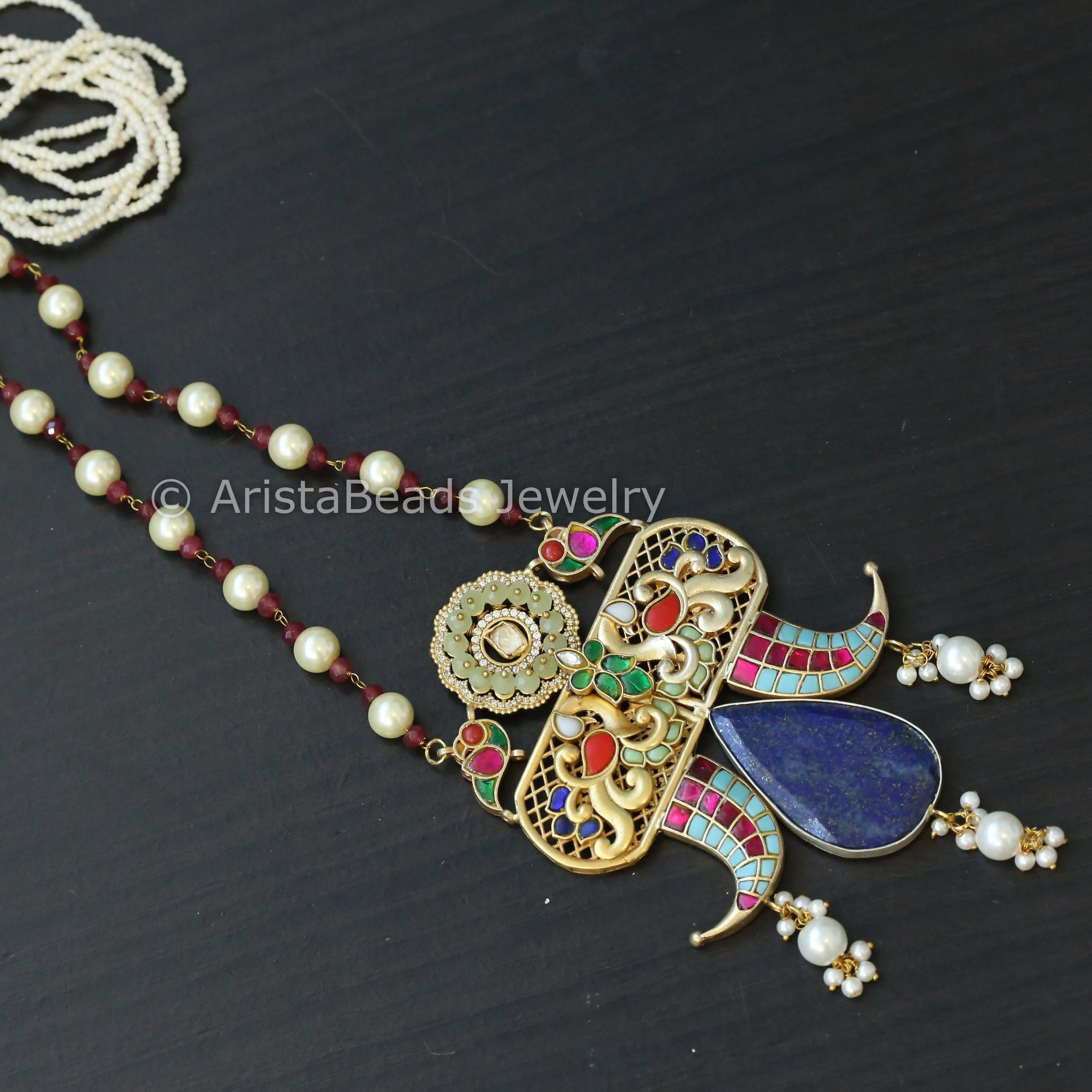 Jadau Kundan Fusion Necklace Set - Lapis