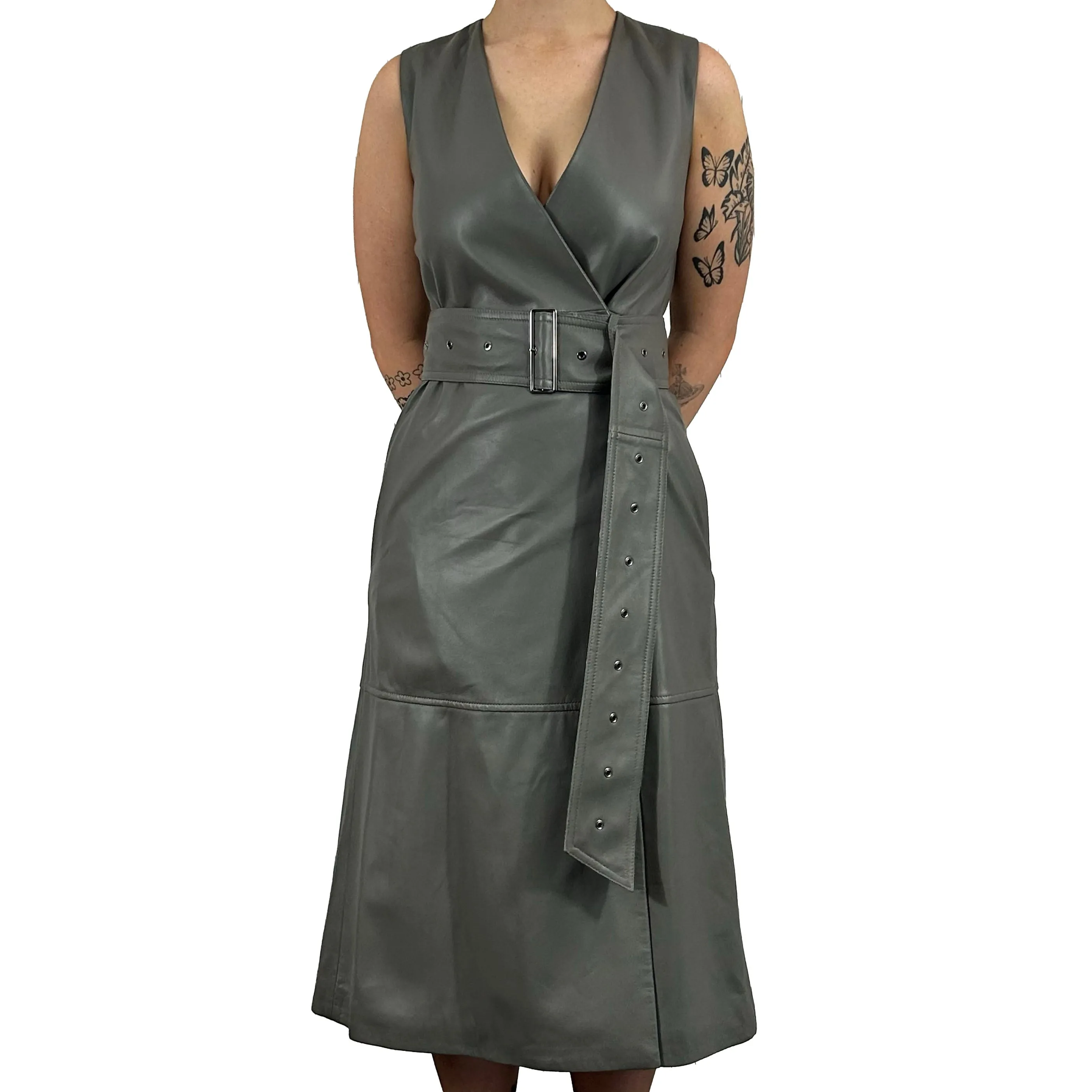 Joseph Brand New 1345 Ash Grey Dibo Nappa Leather Dress XS