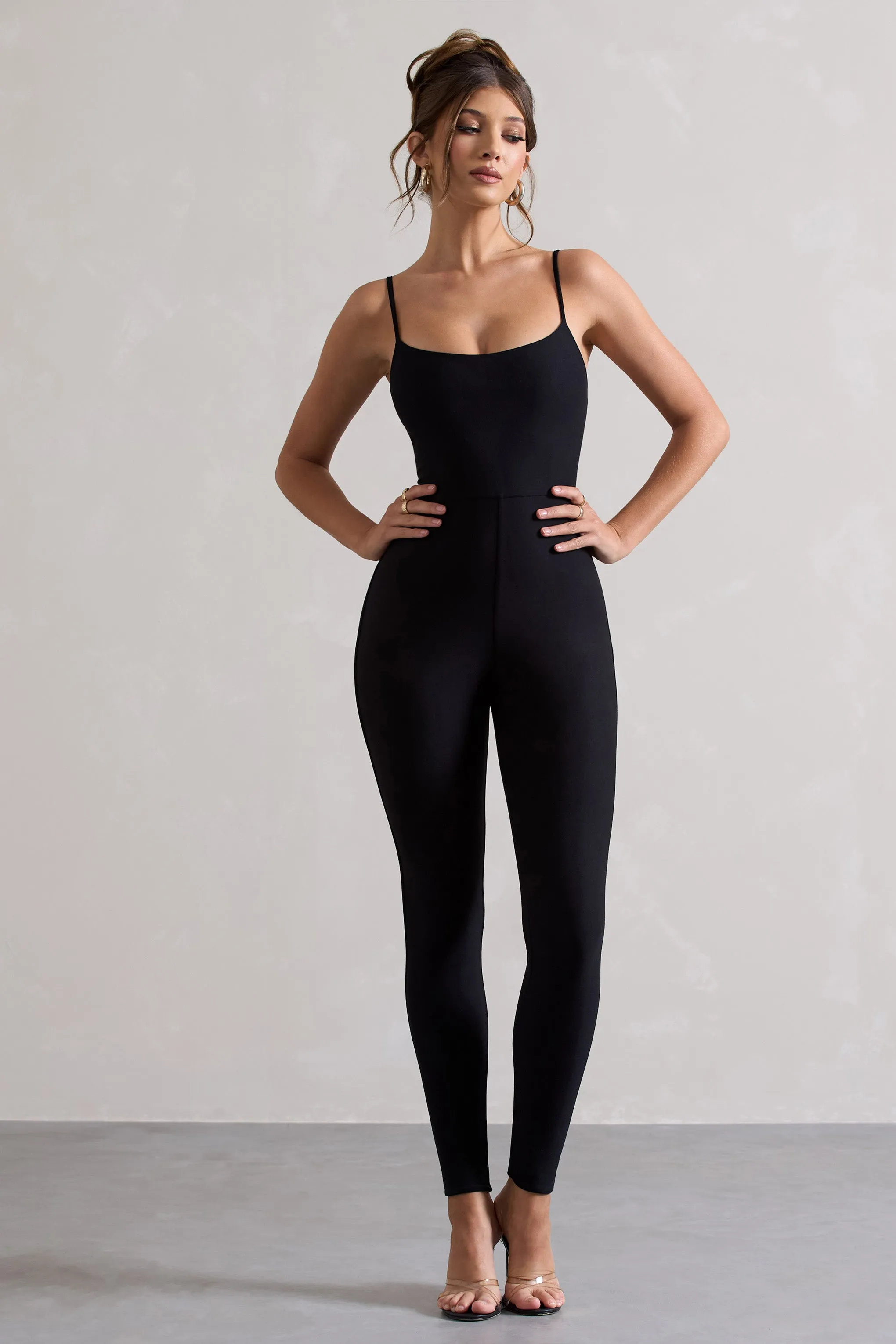 Kat | Black Strappy Skinny-Leg Unitard