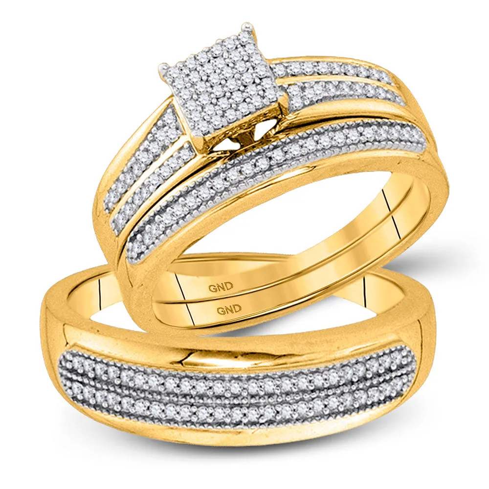 Keene Jewelers 10kt Yellow Gold His Hers Round Diamond Square Matching Wedding Set 1/2 Cttw