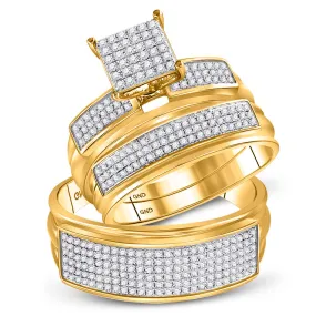 Keene Jewelers 10kt Yellow Gold His Hers Round Diamond Square Matching Wedding Set 3/4 Cttw