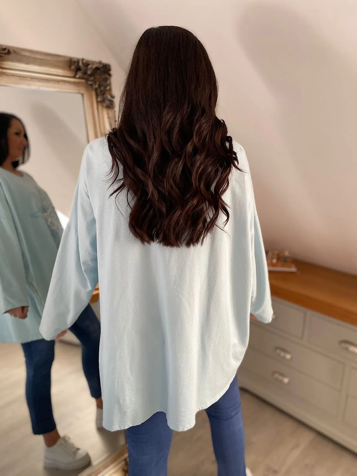 Light Blue Zip Detailed Star Sweat Top Sally