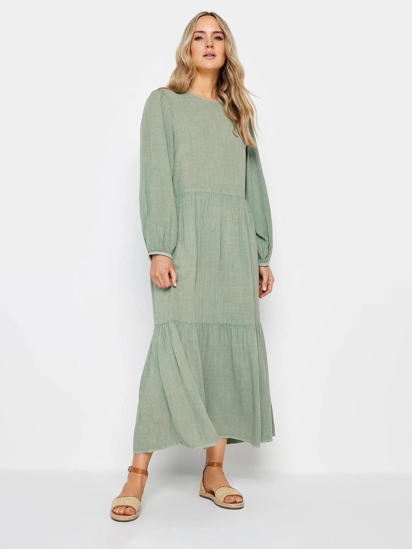 Long Tall Sally Tall Sage Acid Wash Smock Tiered Dress