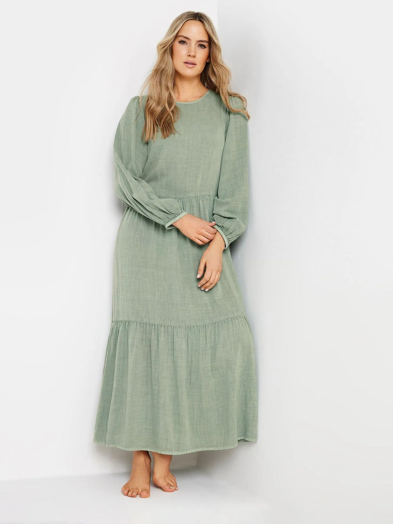 Long Tall Sally Tall Sage Acid Wash Smock Tiered Dress