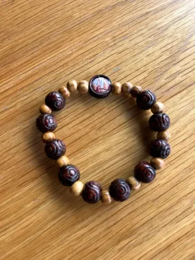 Lourdes Bracelet - Wooden Bracelet with Center Image of Our Lady of Lourdes