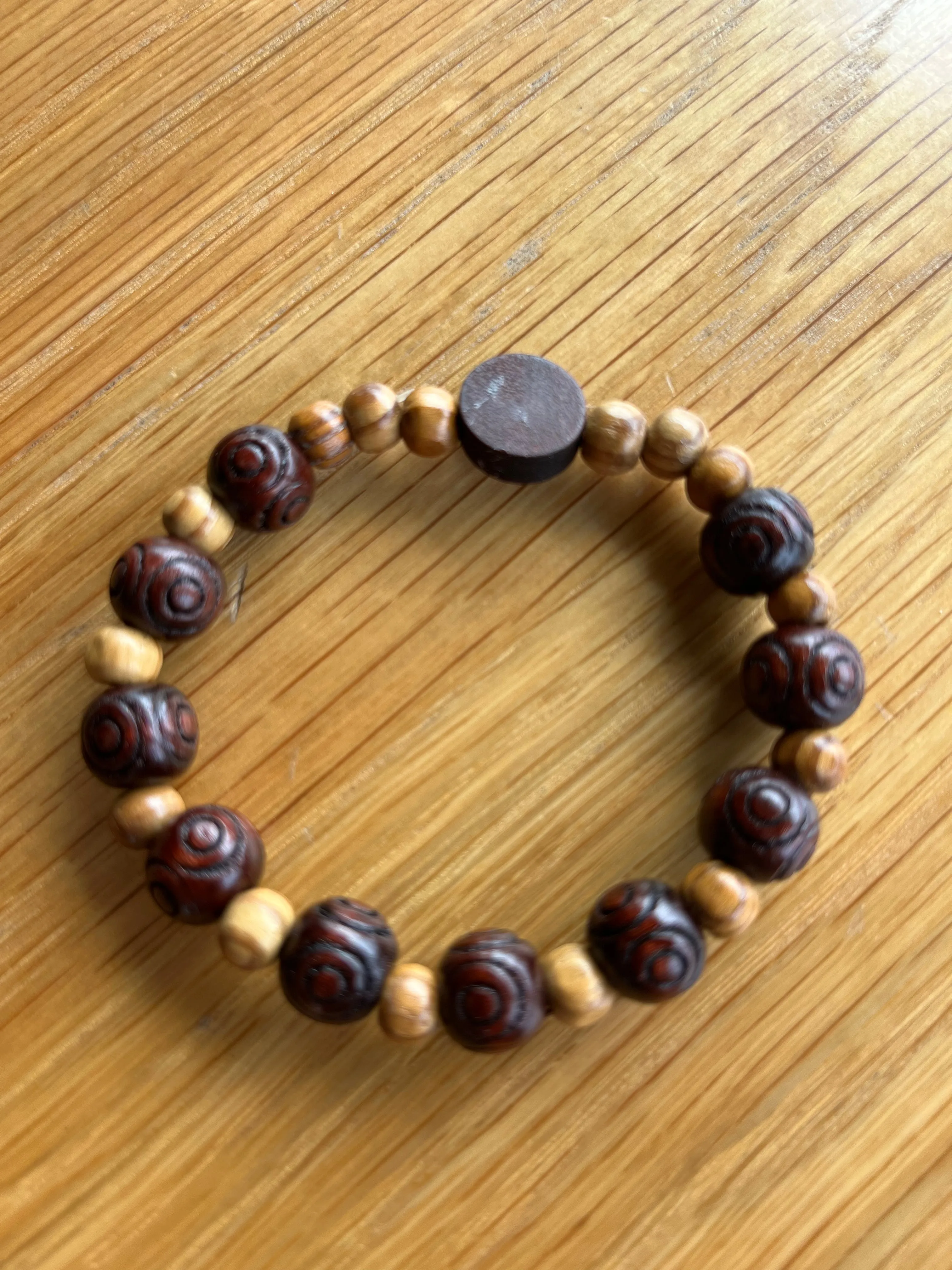 Lourdes Bracelet - Wooden Bracelet with Center Image of Our Lady of Lourdes