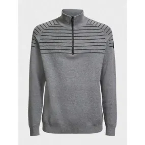 MAGLIONE MEZZA ZIP A RIGHE, GRIGIO