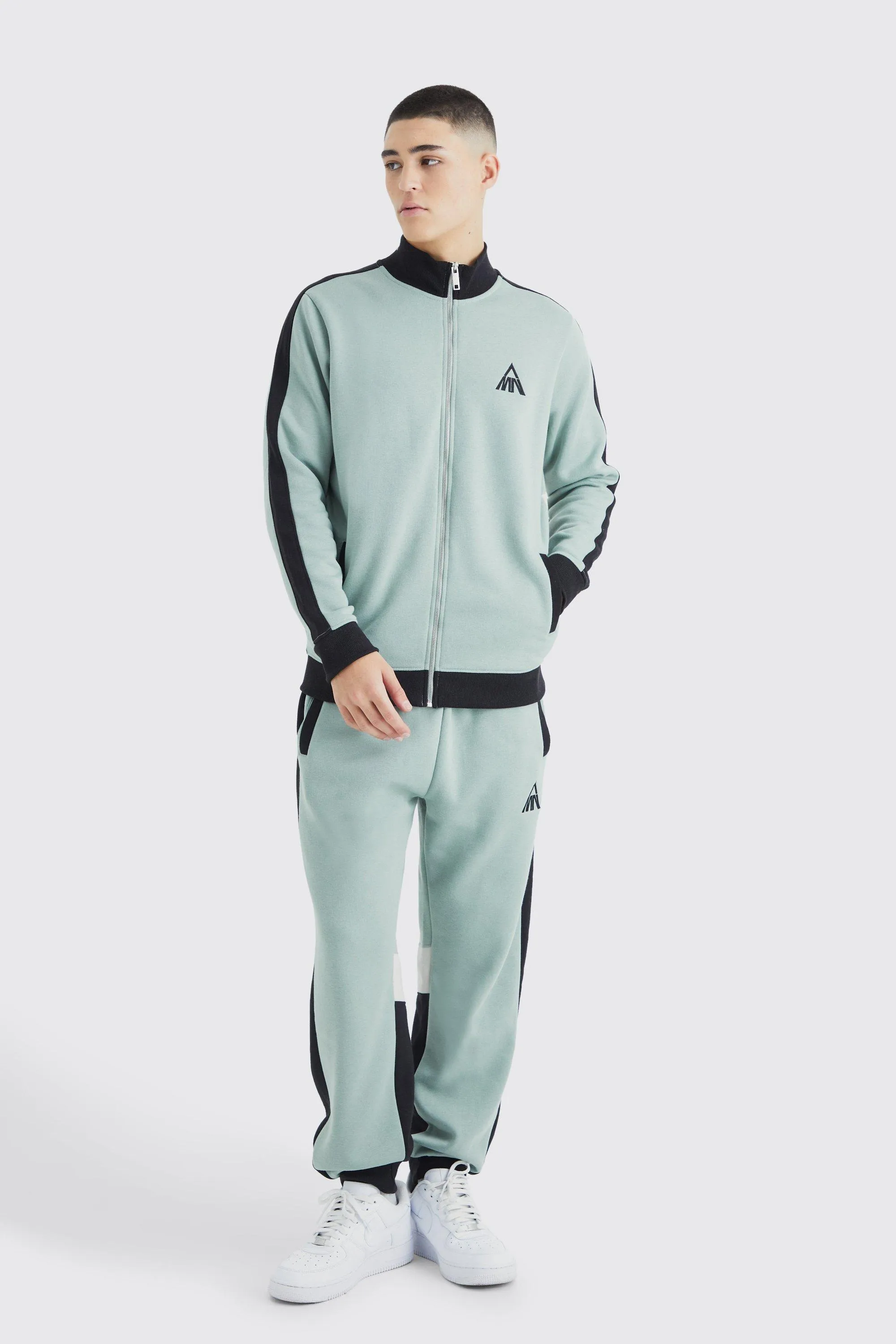 Man Panel Funnel Neck Sweatshirt Tracksuit | boohooMAN UK