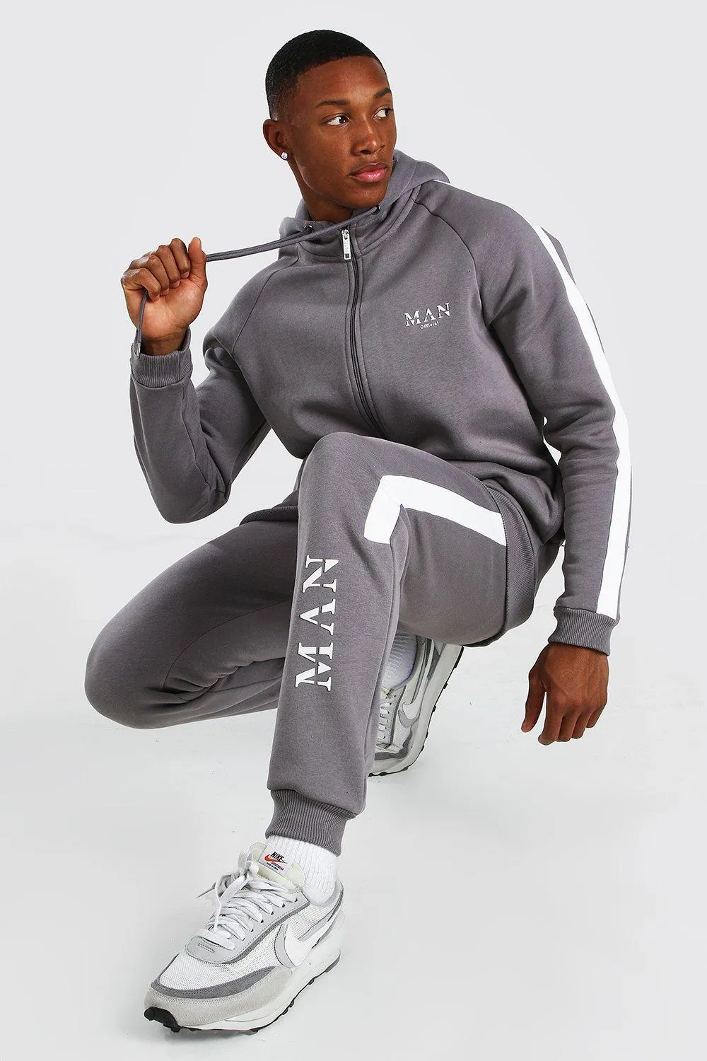 MAN Roman Zip Hooded Tracksuit With Panels | boohooMAN UK