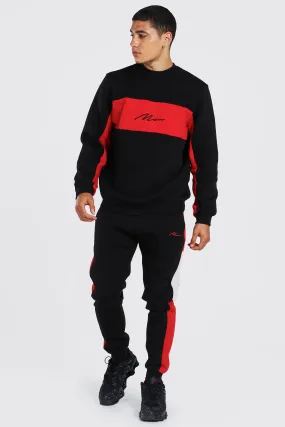 Man Signature Colour Block Sweatshirt Tracksuit