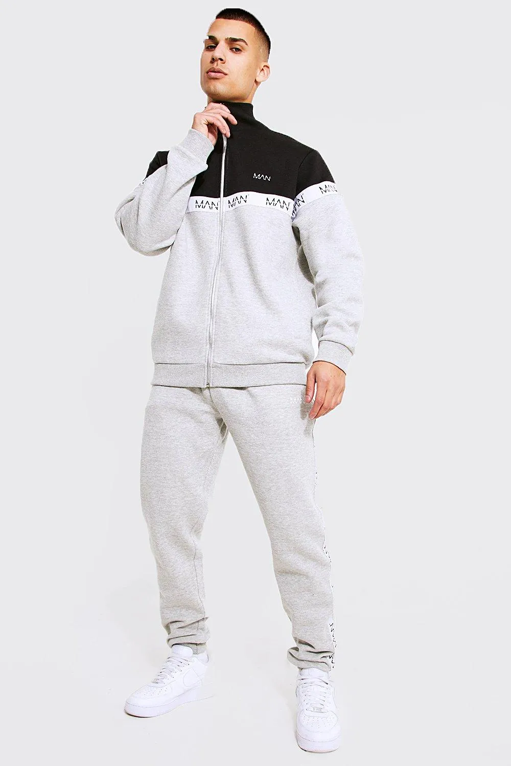 Man Zip Through Funnel Neck Tape Tracksuit