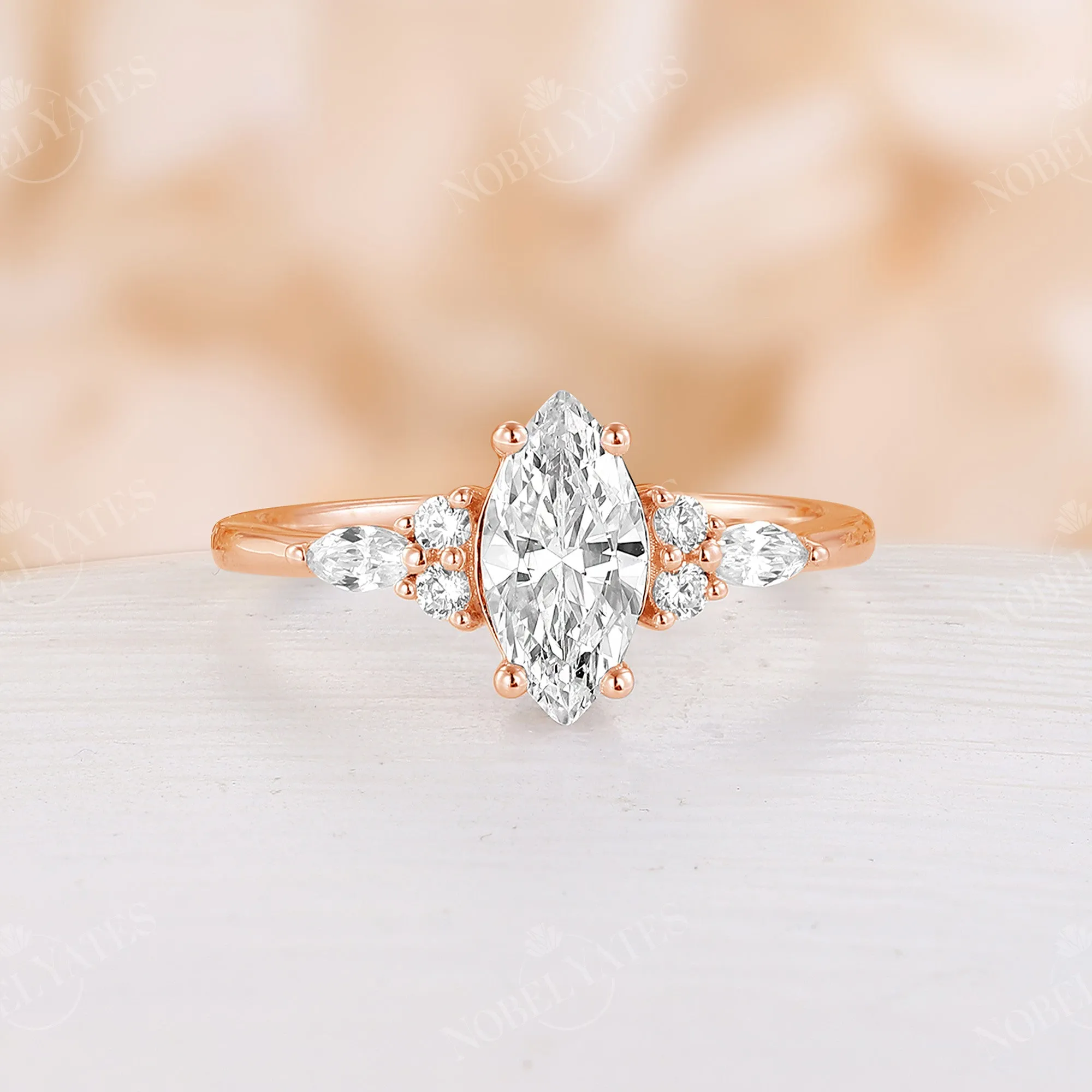 Marquise Moissanite Cluster Side Stones Engagement Ring Set