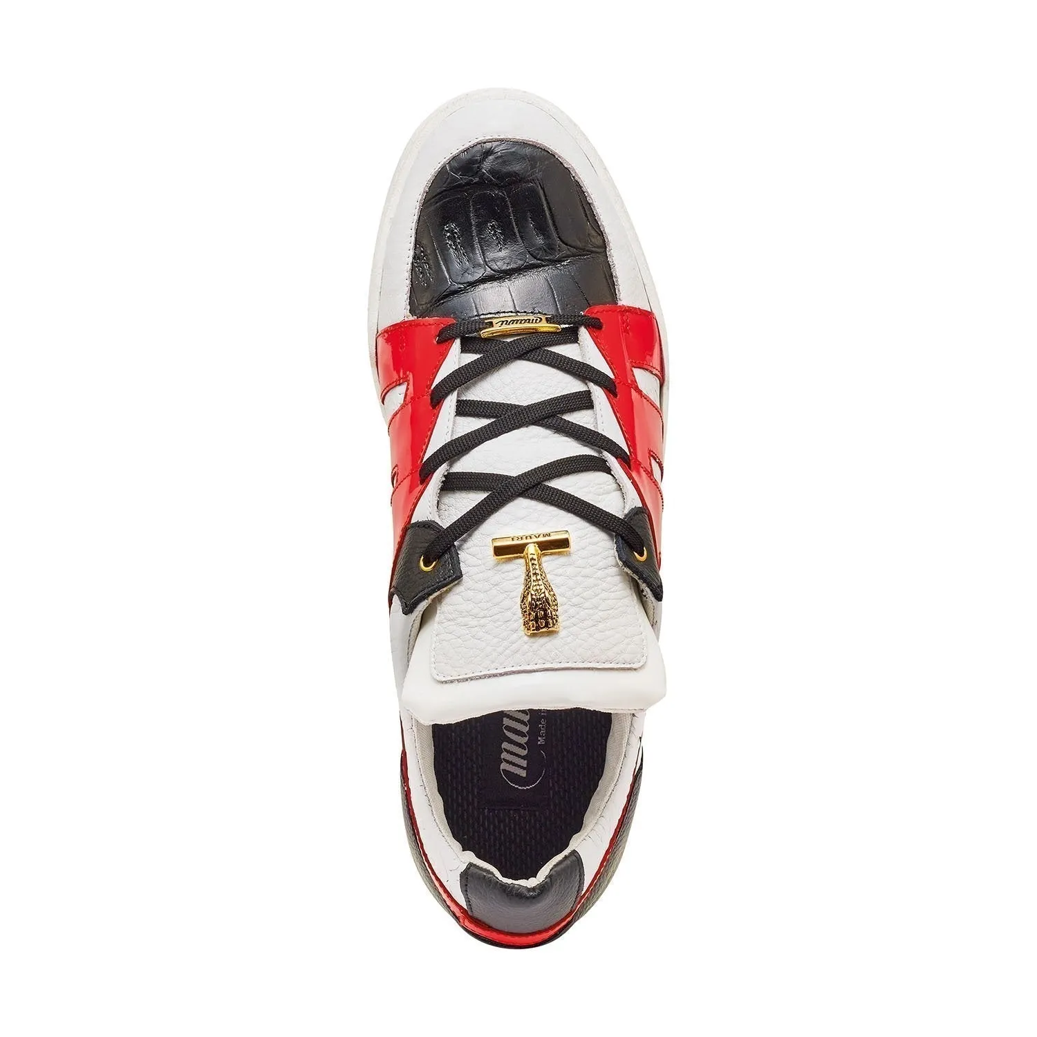 Mauri 8424 Outlaw Men's Shoes White, Black & Red Exotic Crocodile / Patent / Patent Leather Sneakers (MA5349)