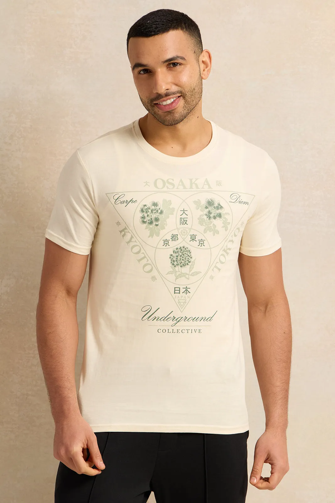 Men Ivory Graphic T-Shirt