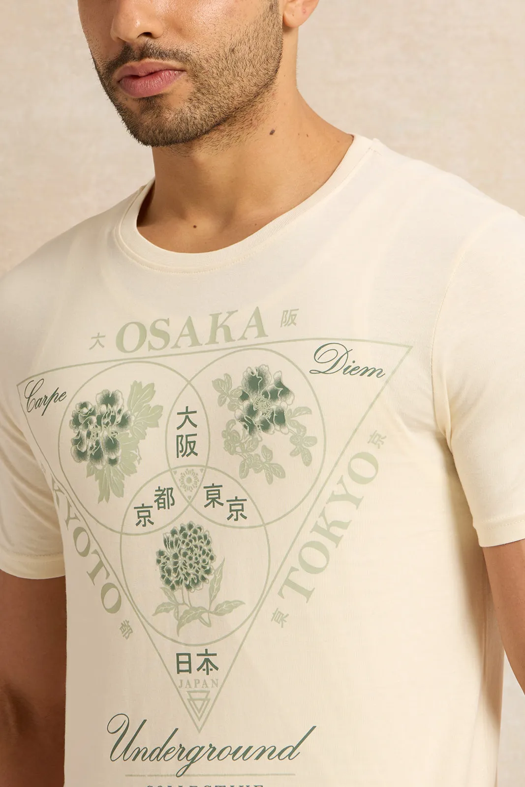 Men Ivory Graphic T-Shirt