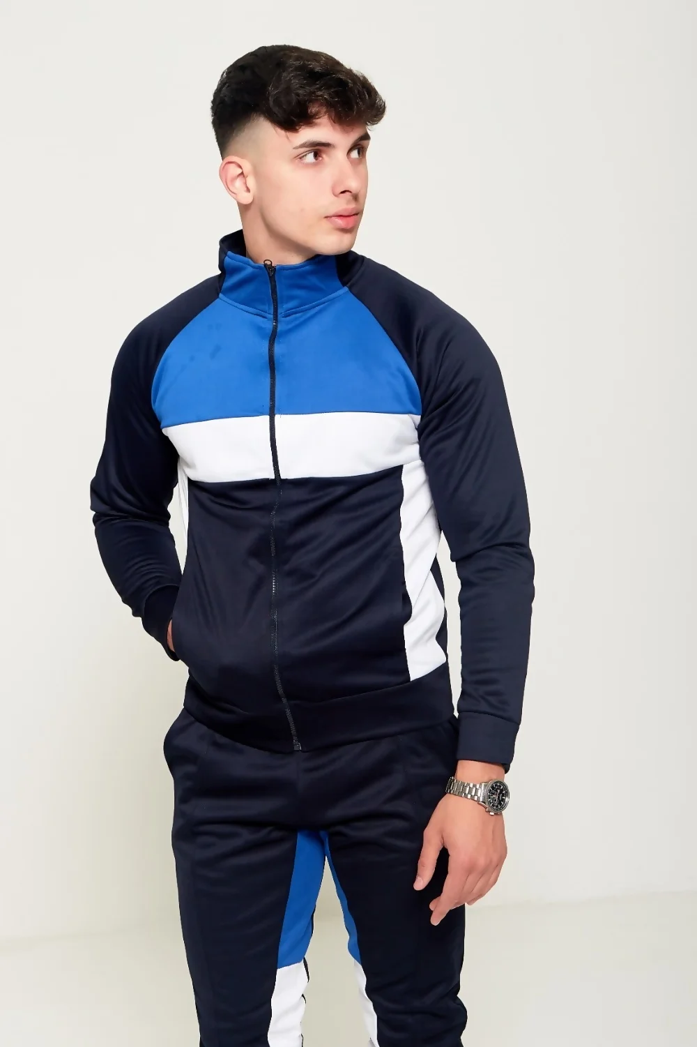 Mens Blue Navy and White Collared Tracksuit