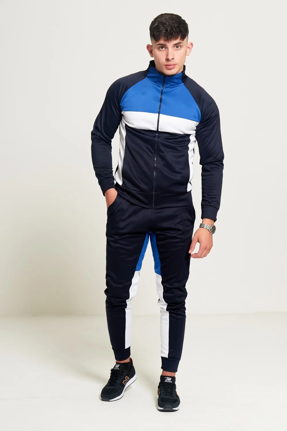 Mens Blue Navy and White Collared Tracksuit