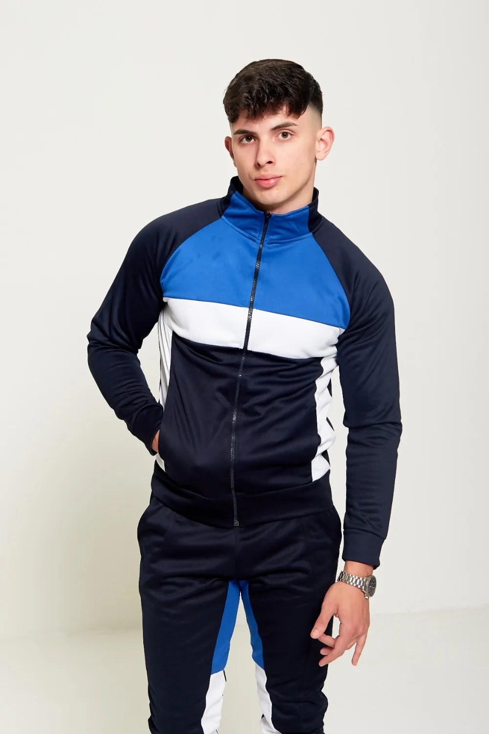 Mens Blue Navy and White Collared Tracksuit