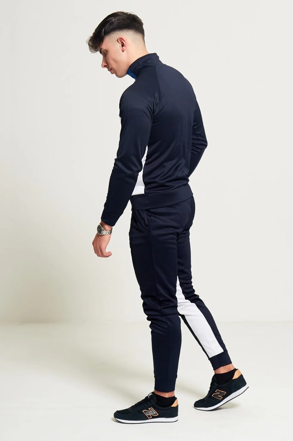 Mens Blue Navy and White Collared Tracksuit