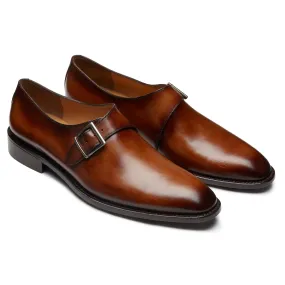 Mens chestnut leather monkstrap shoes